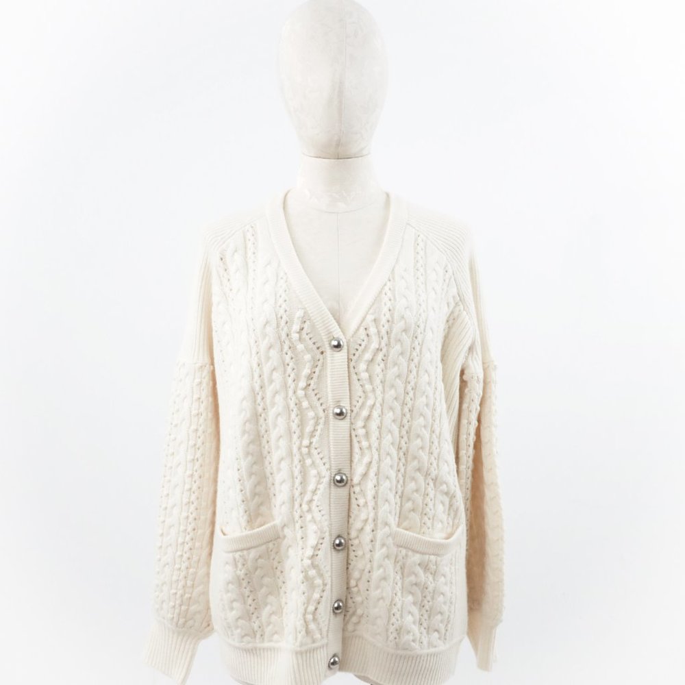 NWT M Cashmere Cable Cardigan Sweater Cream White - Picture 12 of 15